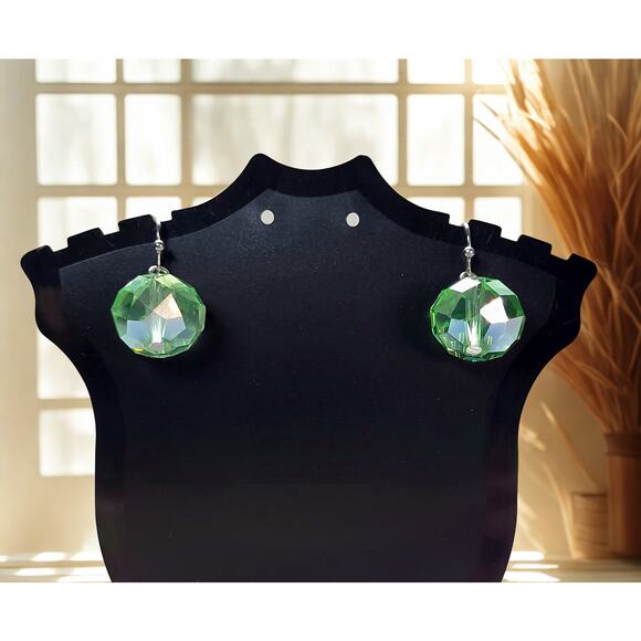 None Jewelry - Light Lime Green Faceted Bead Dangle Earrings – Pierced